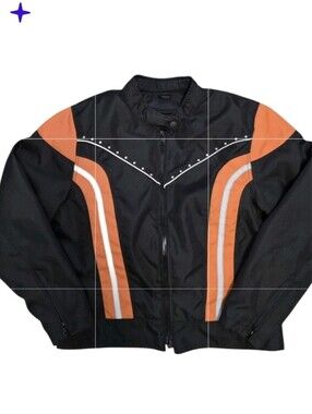 Revolution Gear Men Motorcycle Riding Jacket Black Orange Striped Biker Large